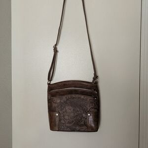 Floral Embossed Brown Crossbody Purse